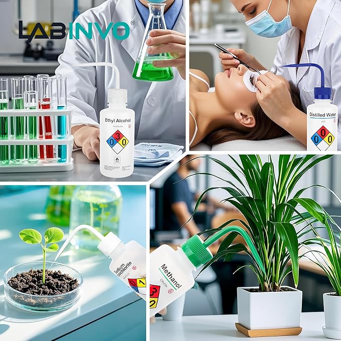 Ethyl Alcohol Wash Bottles, 1PC of Vol.500ml (17oz), Narrow Mouth, Self-Venting Safety Wash Bottles, LDPE Material,IN-WBE501