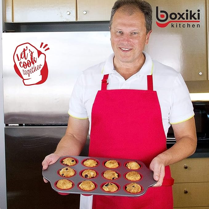 Boxiki Kitchen Combo: Non-Stick 12 Cup Silicone Muffin Pan & 9 Inch Round Cake Pan with Steel Frame - Perfect for Baking Muffins, Cupcakes, and Cakes