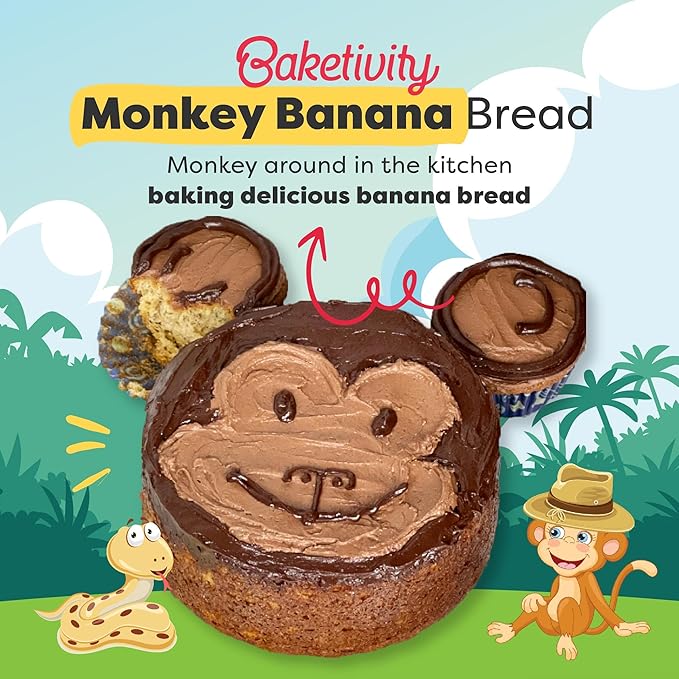 BAKETIVITY Monkey Banana Bread | Banana Cake Kids Baking Set for Girls & Boys | Baking Set for Kids with Pre-Measured Ingredients | Perfect Family Gifts for Cooking Lovers Ages 6-12