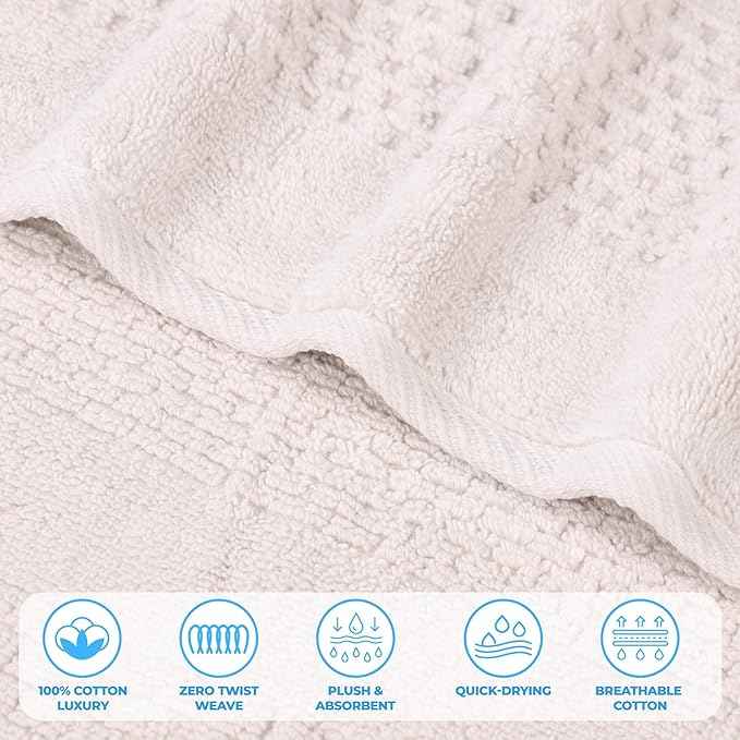 Superior Playa Zero Twist Cotton Medium Weight Towels, For Guest Bath, Bathroom, Shower, Spa, Plush, Quick Dry, Ultra-Soft Towels, Bath Essentials, Waffle Textured, 12 Piece Assorted Towel Set, Silver