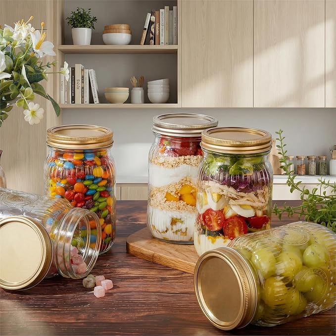 WELLIFE Sunflower Mason Jars 32oz-6Pcs