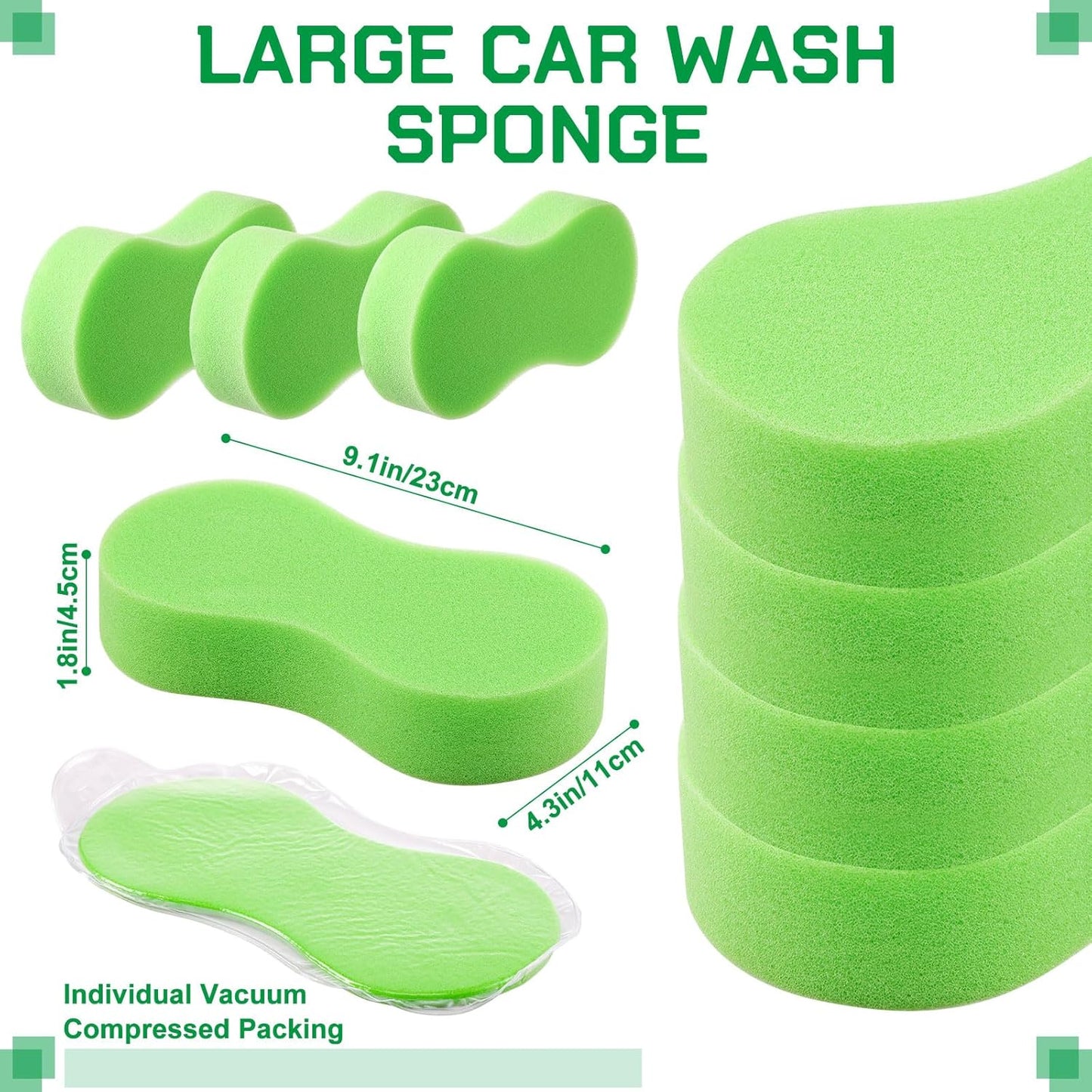 Vesici 60 Pack Large Sponges Bulk Multi-Purpose Extra Large Sponge for Washing Cars Field Day Water Games Household Cleaning Car Boat Bike Kitchen Bathroom Vacuum Compressed Packing (Bright Green)