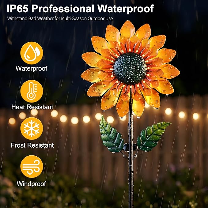 Sunflower Solar Wind Spinner, 52" Metal Wind Spinner with Kinetic Wind Sculpture Windmills for Outdoor Lawn & Garden Patio Decoration