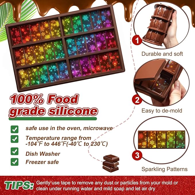 Ziliny Rectangle,Rectangle Holographic Chocolate Bar Mold Silicone, Rainbow Light Effect Chocolate Bar Deep Thick Molds for DIY Candy Dessert Baking, Candy, Wax Melts, Cake Decoration