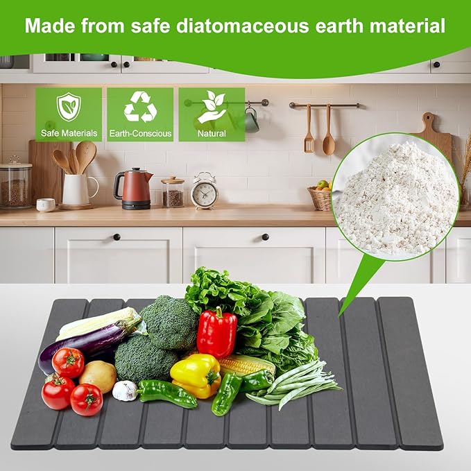 Stone Drying Mat for Kitchen Counter, Large Dark Gray Foldable Diatomaceous Earth Dish Drying Mat, Quick-Dry Absorbent Bath & Countertop Mat for Dishes Bottles Cups（23.6"x15.4"）