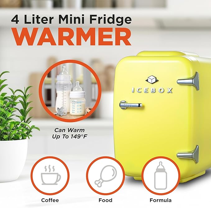 ICEBOX IBMF4SUN Mini Fridge For Bedroom, Skincare Refrigerator, Portable Cooler & Warmer for Makeup, for Office & Home, Mini (4 L / 6-Can), Sun Yellow