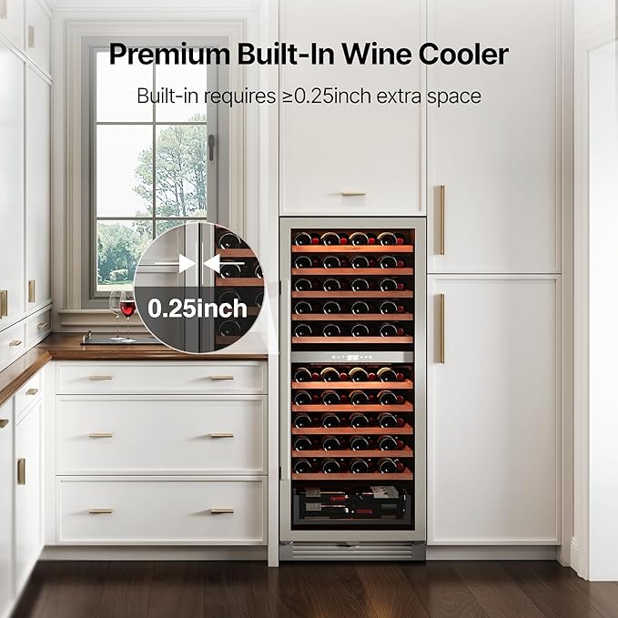 Ca'Lefort 90 Bottle Wine Fridge - 24 Inch Dual Zone Wine Cooler 40-65°F with Bottom Drawer, 10 Adjustable Shelves & 3 LED Lights, Energy Star Certified Built-in or Freestanding for Home/Bar/Kitchen