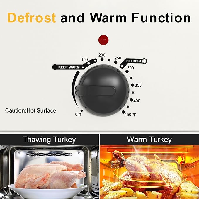 26Qt Turkey Roaster Oven Buffet with Self-Basting Lid, 1450W Stainless Steel Electric Roaster Oven with Cool-Touch Handles, Removable Pan and Rack, White