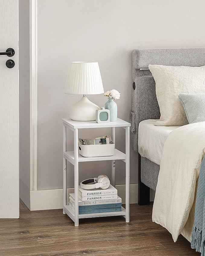 VASAGLE Side Table, Small End Table, Tall Nightstand for Living Room, Bedroom, Office, Bathroom, White ULET273W14