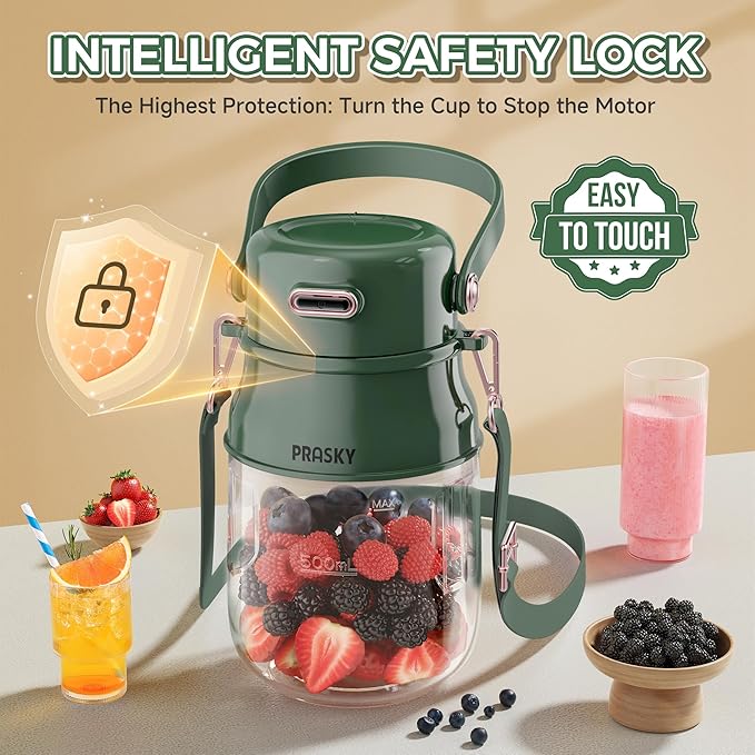 Portable Blender, Personal Blenders for Shakes and Smoothies with 27oz Cup, Lid and Shoulder Strap, Type-C USB Rechargeable, BPA-Free for Gym/Travel/Kitchen (Green)