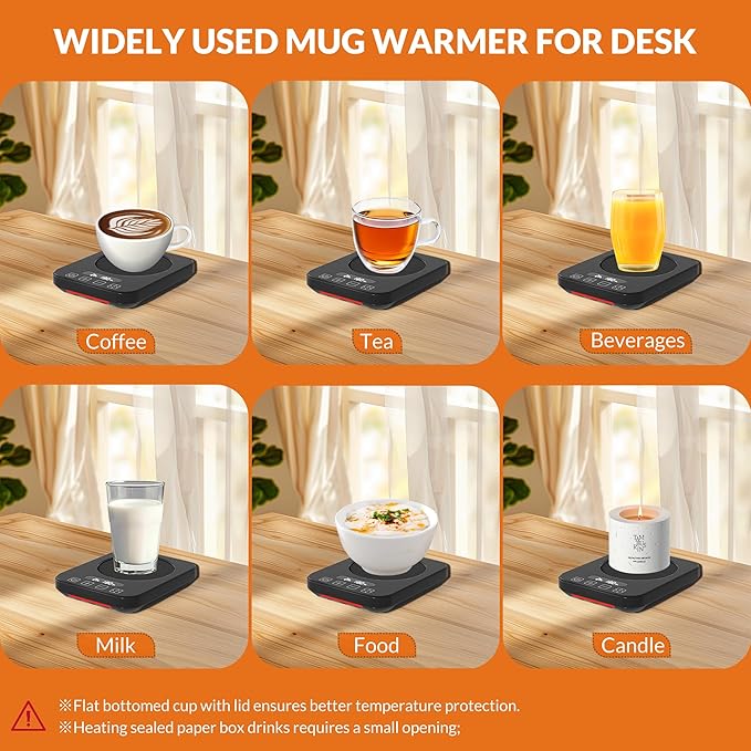 Coffee Mug Warmer,Cup Warmer with 7 Temp Settings,8H Auto Shut Off & 12H Timer,Fast Bottle Warmers for All Bottles,The Ultimate Coffee Warmer Plate for Beverage Lovers (Black)