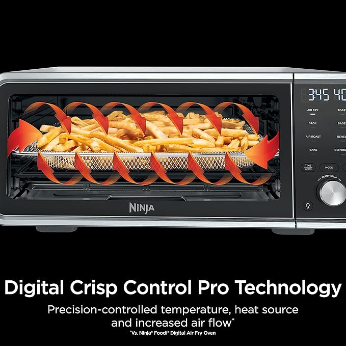 Ninja SP201 Digital Air Fry Pro Countertop 8-in-1 Oven with Extended Height, XL Capacity, Flip Up & Away Capability for Storage Space, with Air Fry Basket, Wire Rack & Crumb Tray, Silver
