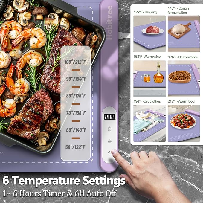3-Pack Silicone Food Warming Mat & Food Warmers for Parties Buffet - Rapid Heating 6-Level Temp Control, Rollable Portable Easy Clean - Value Set for Gatherings & Home Daily Use（Purple）