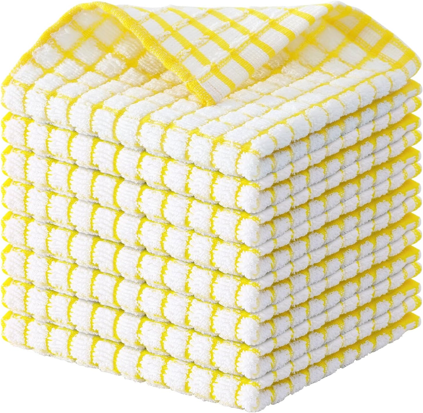 Kitinjoy Cotton 8 Pack Terry Kitchen Dish Cloths, 12 x 12 Inches Super Soft and Absorbent Dish Rags, Quick Drying Dish Towels for Washing Dishes, Yellow