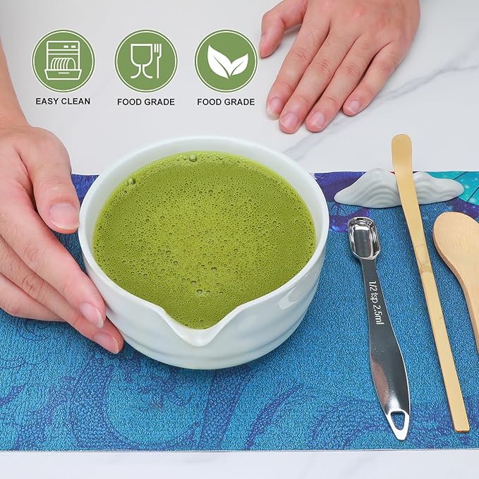 Matcha Whisk Set,11Pcs Matcha Set,Matcha Kit,Whisk Made from 100% Natural Bamboo, 11-component set for all your matcha-making needs,Contains stainless steel spoon, measuring cup(white)