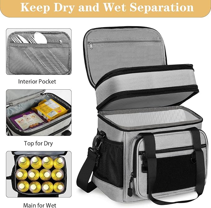 GLENKEY Tactical Lunch Box Cooler Bag - Expandable Insulated Lunch Bag for Men Women - Large Lunchbox for Adults Work Shifts Outdoor Trips Grey 16L