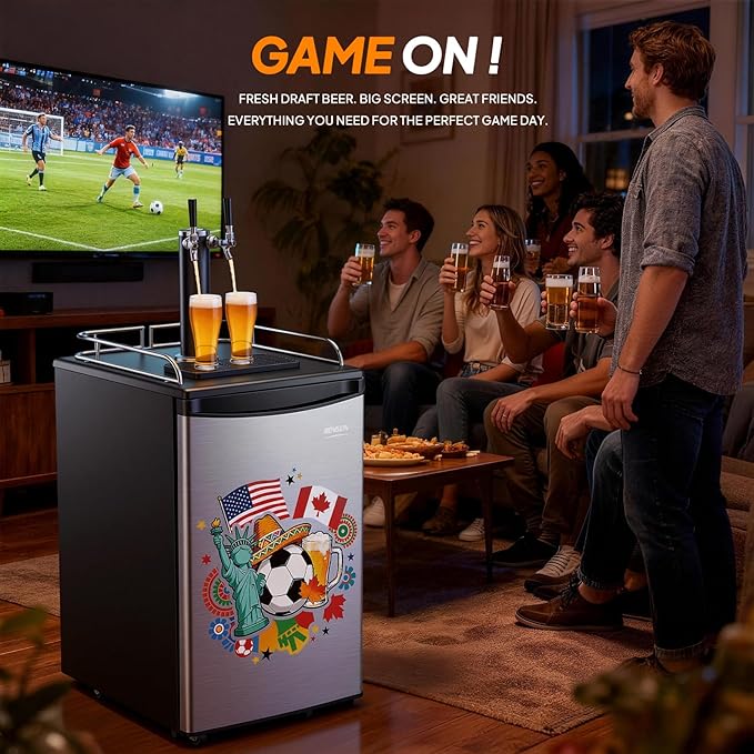 ROVSUN BF-152 Full Size 5.4 Cu.Ft, Beer Kegerator with CO2 Tank Included, Draft Beer Dispenser for Home Bar, 152L Beverage Refrigerator Direct Cool, Metal Cabinet, Dual Tap, Black