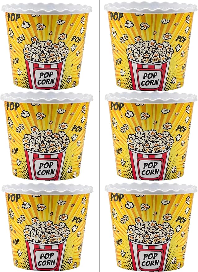 Modern Style Reusable Plastic Popcorn Box/Popcorn Containers/Popcorn Bowls Set for Movie Theater Night - (BPA Free - 6 Pack-75 oz) (6, YELLOW)