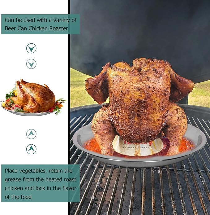 Vankey 12 in Stainless Steel Pizza Pan Perfect for Big Size Green Egg, Kamado Joe, Weber & Acorn Grills & Smokers, Kitchenware Round Roaster Pan, Stainless Steel Drip Pan Reusable & Easy Clean