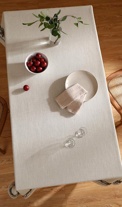 ISAENNE Designer Christmas Linen Table Cloth for Rectangle Table,Light Beige Western Tablecloth,Wrinkle Resistant Decor Tablecloths for Dining Thanksgiving Kitchen Christmas,55"*79"-Carol G