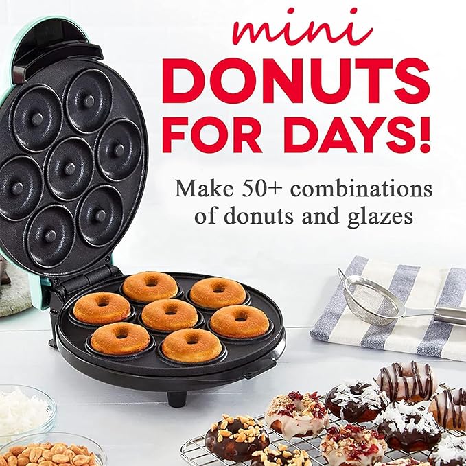 Mini Donut Maker,Electric Mini Doughnut Maker Machine, Makes 7 Mini Donutss, Non-Stick Mini Donut Machine, Easy Clean Doughnuts Maker Kit red (Green)