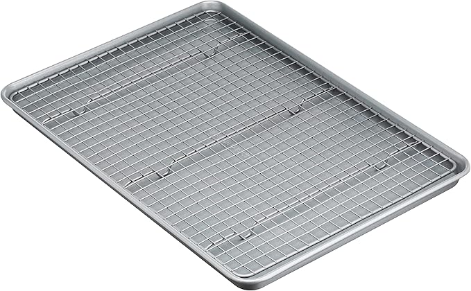 Amazon Basics Ceramic Nonstick Baking Sheet & Cooling Rack Set, Dishwasher Safe, Oven Safe, Half Sheet Size, Gray, 1-Pack