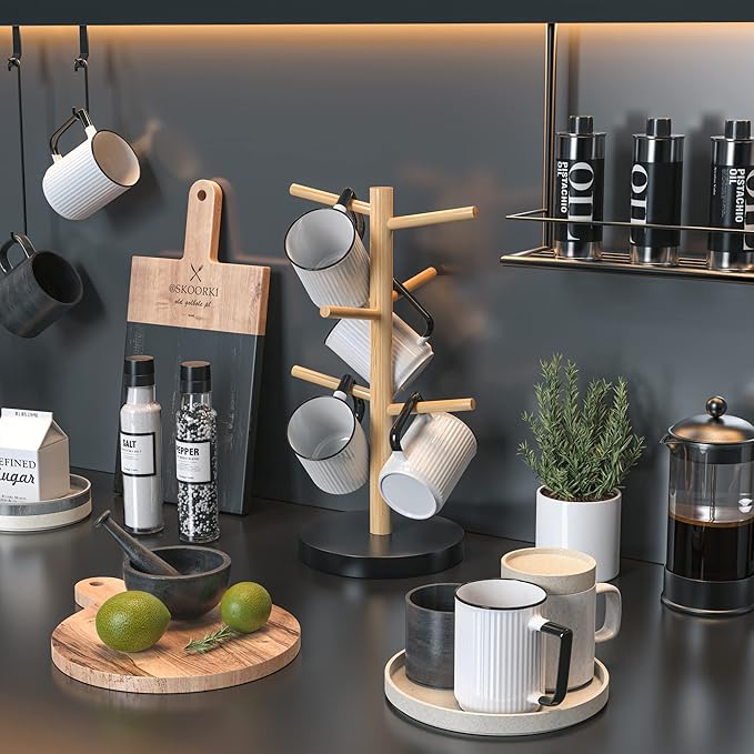 Wisuce Bamboo Mug Holder Tree, Thicker Base Coffee Cup Holder Stand for Counter, Mug Rack with 6 Hooks