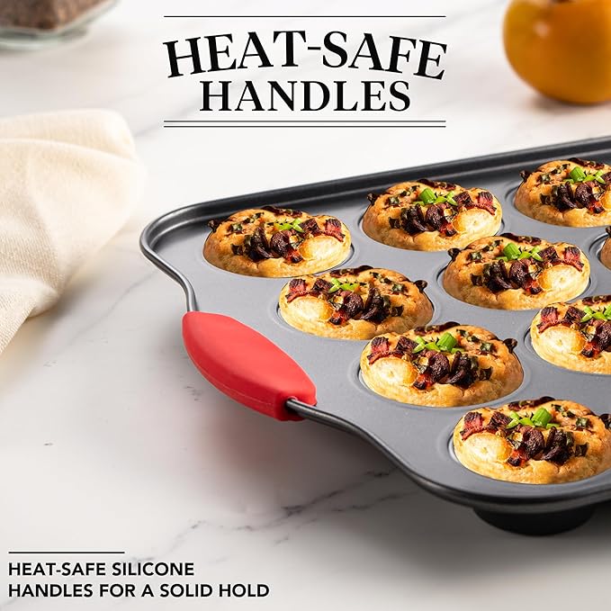 Tiawudi Mini Muffin Pan, 24 Cavity Cupcake Pan, Nonstick Baking Pan, Heavy Duty Small Muffin Tin with Silicone Grip Handles