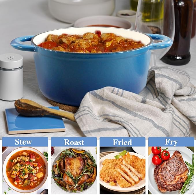 COOKWIN 6QT Enameled Cast Iron Dutch Oven with Lid, Heavy-Duty & Non-Stick Cookware Pot for Braising, Stews, Roasting, Bread Baking - Oven & Stovetop Safe