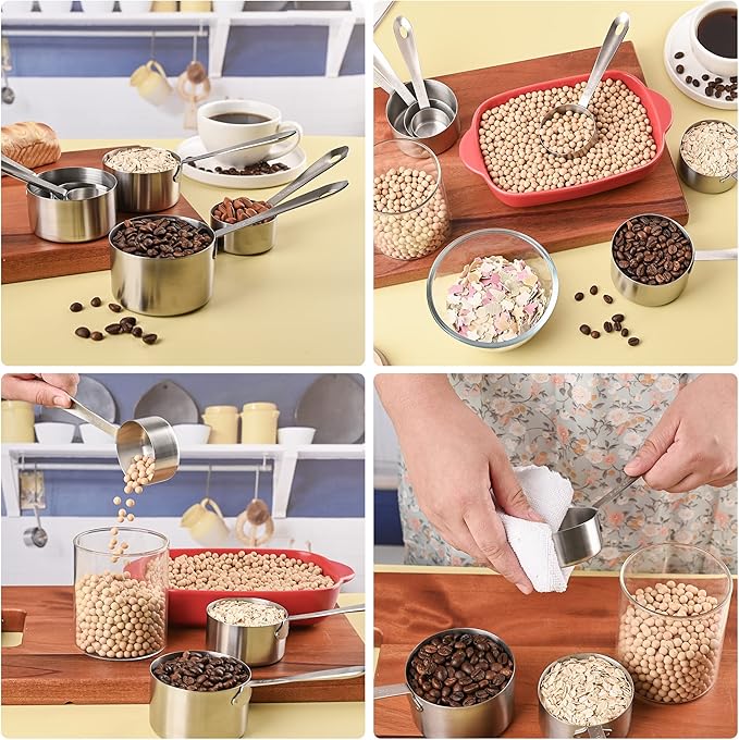 Smithcraft Measuring Cups and Spoons Set, 18/8 Stainless Steel Measuring Cups and Spoons, Metric & US Metal 7 Kitchen Measure Cups & 6 Measuring Spoons, Baking Measuring Tools Set 13