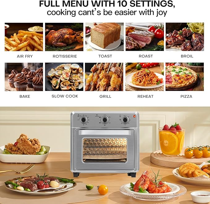 Panana Compact Airfryer Toaster Oven, 1400W 21QT with 6-in-1 Multifunctions and Wide Temperature Range, Air Fryer Oven with 60-Minute Timer/Auto-Off, Stainless Steel Countertop Oven (Silver)