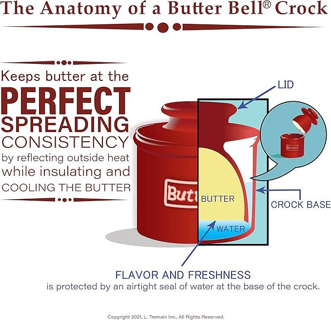 Butter Bell - The Original Butter Bell Crock by L. Tremain, a Countertop French Ceramic Butter Dish Keeper for Spreadable Butter, French Ceramic Butter Dish Keeper, Specialty - Classic White