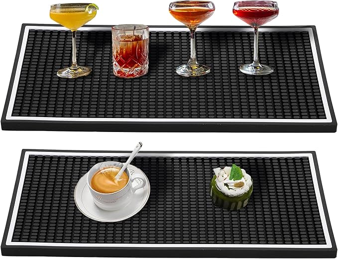 Bar Mat 2-Pack, 18 x 12 Rubber Coffee Bar Mats for Countertop, Bartending, Home Use, Spill Protection and Coffee Stations, Ideal Matt for Cocktail, Whiskey and Espresso