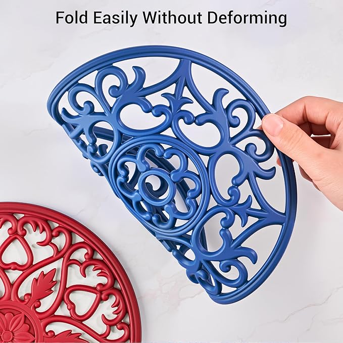 SMARTAKE 6 Set Silicone Trivets, Multi-Use Carved Trivet, Insulated Non-Slip Durable Kitchen Mats, Flexible Modern Kitchen Table Mat, for Hot Dishes, Pots, Dining Countertop, Red