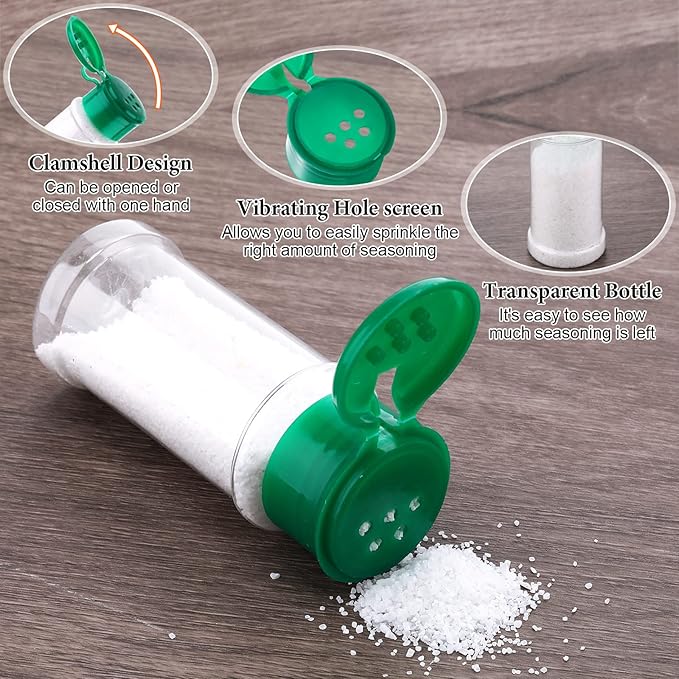 Amyhill 100 Pcs Plastic Spice Bottles Spice Jars Seasoning Jars Shaker Plastic Jars 3.3 Oz/ 100ml Seasoning Shaker with Shaker Lids(Green Lid)