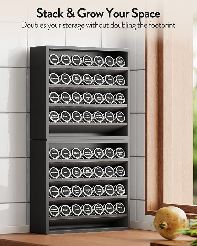 Orimade 4 Tier Spice Rack Organizer for Cabinet, Freestanding Bamboo Seasoning Rack for Countertop, Cupboard, Pantry, Kitchen, 13.18 x 4.13 x 12.2 inches(Spice Jars Not Included), Black