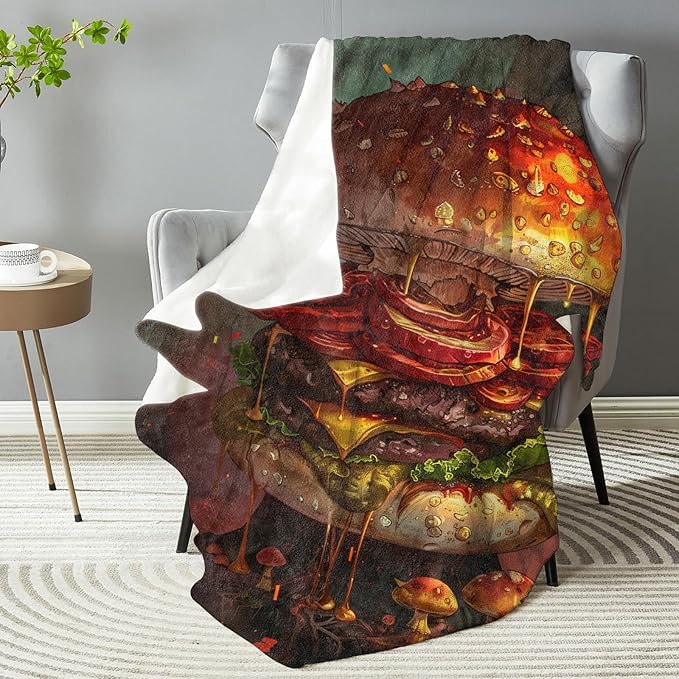 Funny Hamburger Plush Throw Blanket - Soft, Comfy, Lightweight, Warm, and Fuzzy - Ideal Gift for Men and Boys - Perfect for Couch, Bedroom, Travel, Bed - 50x40 inches
