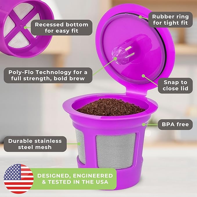 Perfect Pod Cafe Save 1-Stream Reusable K Cup Pod Coffee Filters - Refillable Coffee Pod Capsules with Built-In, Integrated Mesh Strainer for use with Keurig & Select Single Cup Coffee Makers, 6-Pack