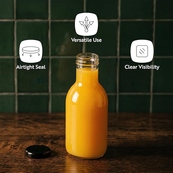Restaurantware Pack Of 10 Glass Bottles 12 Oz Twist Lock Lid Small Bottles With Lids, Glass Bottle with Lids Durable Hot and Cold Friendly Clear Bottle for Storage, BPA-Free Mini Containers With Caps