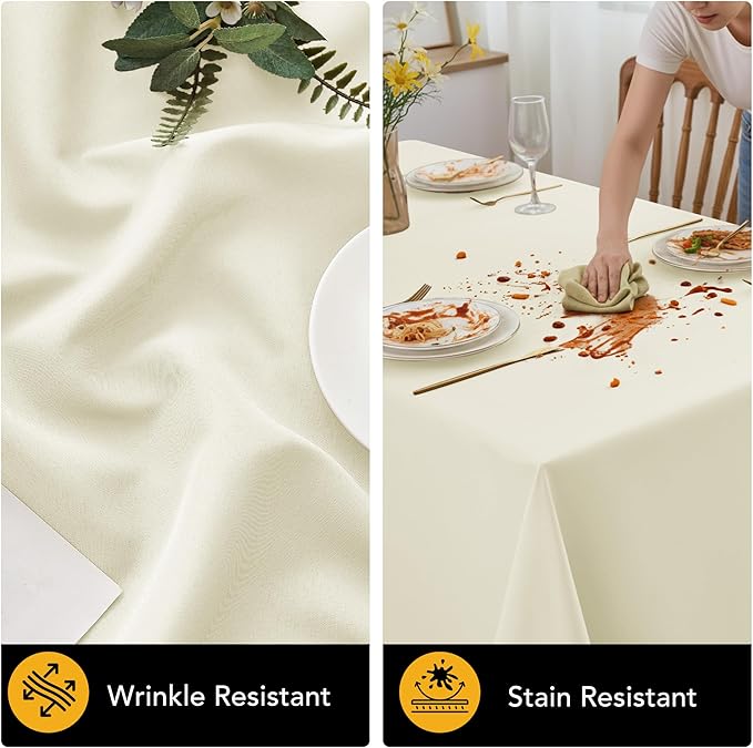 6-Pack Ivory Tablecloths for Square Tables, 70 x 70 Inches, Stain-Resistant Polyester Fabric for 3 Foot Tables - Washable Table Covers for Weddings, Banquets, Birthday Parties, Events