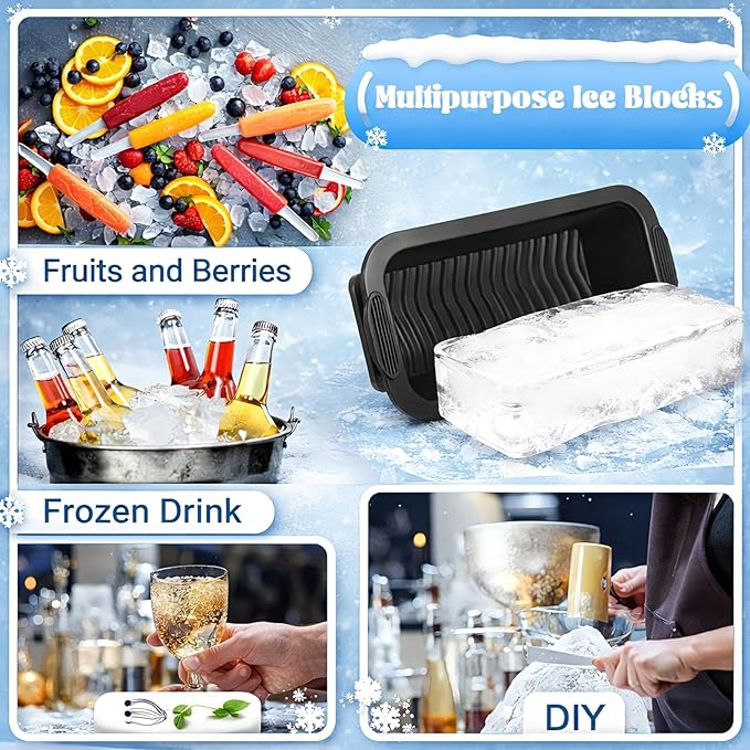 Honeydak 8 Pcs Ice Block Mold 2.4lb Large Ice Cube Molds Reusable Silicone Cold Plunge Bath Accessories for Cold Water Bath or Cooler(Black)