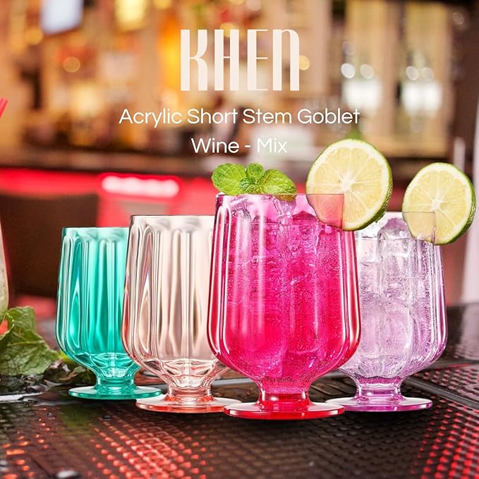 15oz Unbreakable Premium Drinking Glasses Set of 4 - Super Grade Acrylic Plastic - Perfect for Gifts - European Style Tritan Shatterproof BPA-free Reusable Glassware Dishwasher-Safe, Indoor & Outdoor