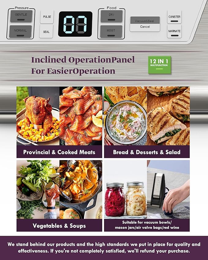 Mesliese Vacuum Sealer Machine, 95kPa 140W Double Seal Powerful Food Sealer, One Hand Operation Food Storage with Build-in Cutter & Roll Storage, ETL Tested (White)