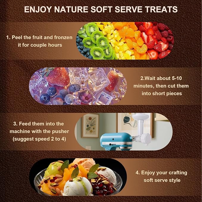 Dairy Free Fruit Ice Cream Maker Attachment Compatible with KitchenAid Stand Mixers, Fronzen Dessert Yogurt Maker, Nature Frozen Fruit Sorbet, Dishwasher Safe Soft Serve Ice Cream Maker