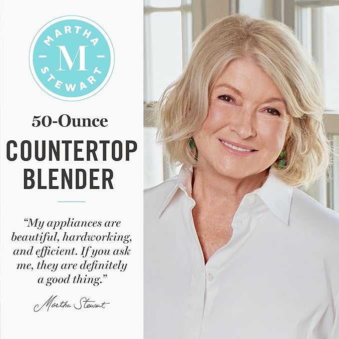 Martha Stewart 50oz Countertop Blender, Smoothie, Margarita & Ice Crushing Blender, BPA-Free Pitcher, 3 Speeds, 5 Presets, Auto-Clean Function, Dishwasher Safe, Stainless Steel Blades, Sky Blue