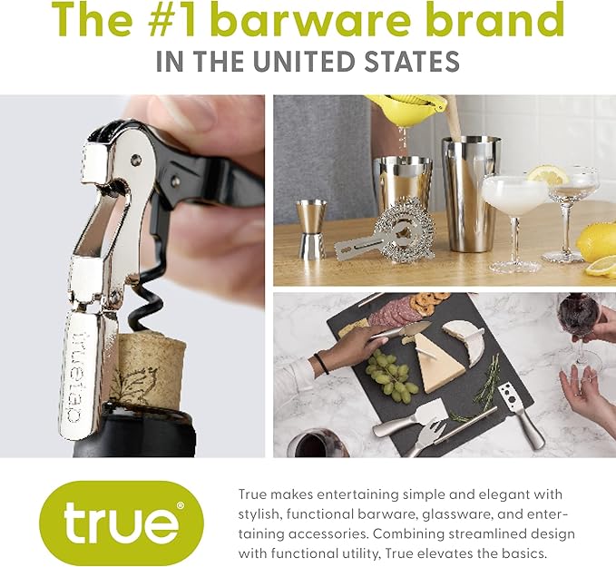 True 3-Piece Barware Set for Mixed Drinks and Cold Brew Cocktails, Includes Cocktail Shaker Tin, Cocktail Mixing Glass with 7 Printed Recipes, and Hawthorne Strainer, Home Bar Tools, Bartender Gifts