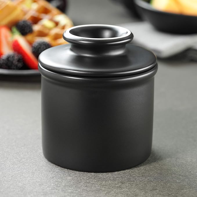 Butter Bell - The Original Butter Bell crock by L Tremain, a Countertop French Ceramic Butter Dish Keeper for Spreadable Butter, Glossy White + Matte Black