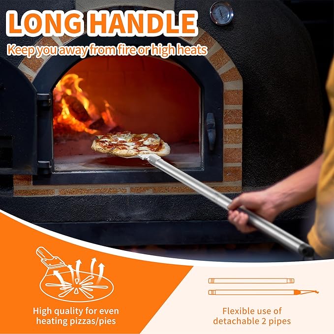 Stainless Steel Pizza Turning Peel 9-Inch, HaSteeL Round Pizza Turner Paddle, Perfortaed Pizza Spinner Spatula with Long Detachable Handle, Dishwasher & Oven Safe