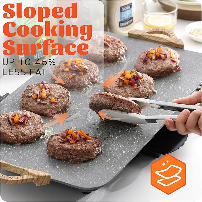12x20inch Electric Griddle by BBQ Masters–1700W Nonstick ILAG Granite Surface, Large Sloped Design, Perfect for Family Meals, Pancakes&Eggs, Fast Even Heating, Easy to Clean, Granite Grey