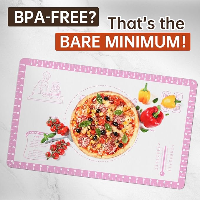 Silicone Baking Mat with 10 Recipes, Non Stick Silicone Mat for Pastry, Cookie, Macaron, Pizza,Bread, Surdough,Fondant, Extra Large and Dishwasher Safe